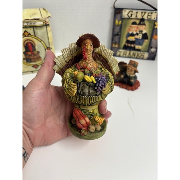 4 Piece Thanksgiving Lot Kitchen Timer Hanging Trivet Figurines - Picture 6 of 11